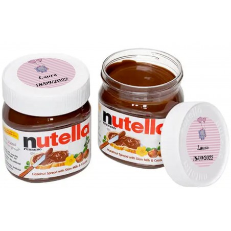 Nutella in barattolo da 25 grammi con adesivo di battesimo personalizzato per bambina con nome e data
