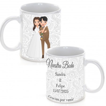 Tazza da matrimonio personalizzata con frase nome e data