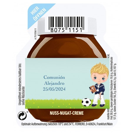 15g di Nutella per un servizio personalizzato con adesivo per il bambino della comunione