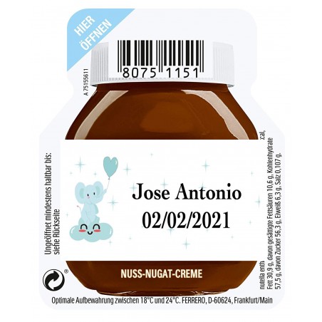 15g di Nutella per un servizio personalizzato con adesivo per il battesimo del bambino