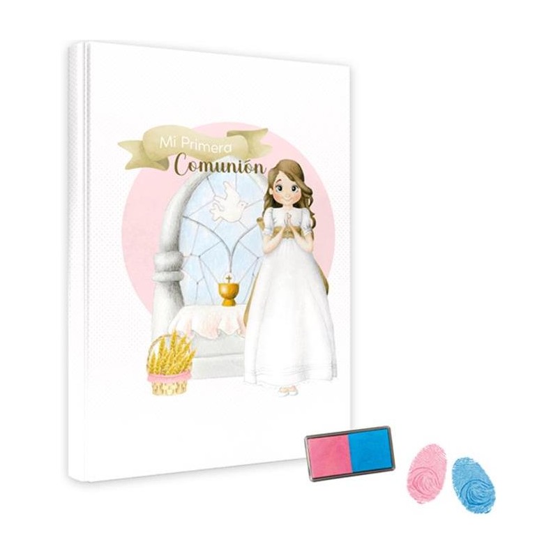Libro della ragazza della comunione con il timbro dell impronta