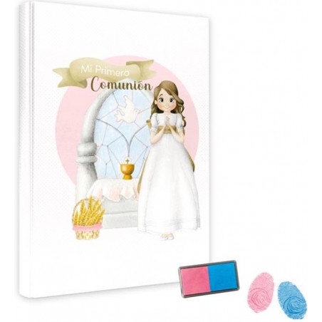 Libro della ragazza della comunione con il timbro...
