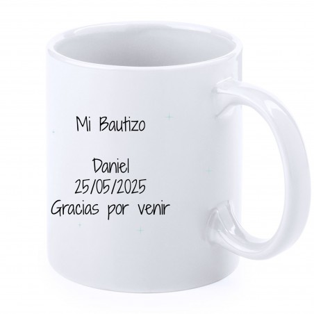 Tazza battesimale elefante celeste personalizzata con nome, data e dedica