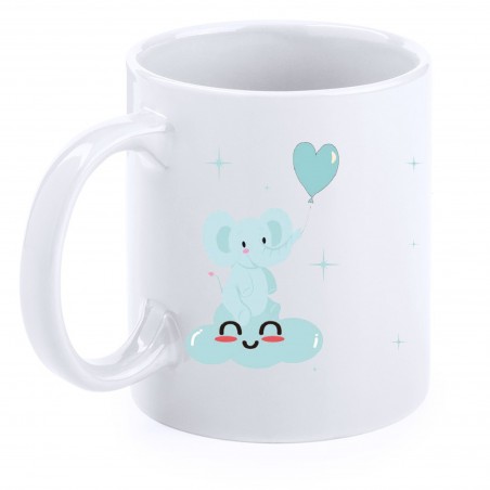 Tazza battesimale elefante celeste personalizzata con nome, data e dedica