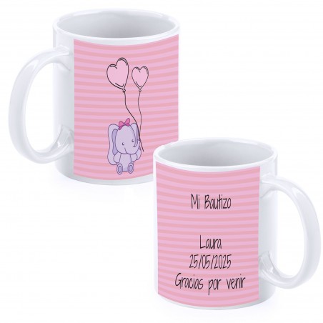 Coppa Battesimo Elefante Rosa Personalizzata con Nome,...