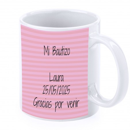 Tazza personalizzata per battesimo con elefante rosa con nome, data e dedica
