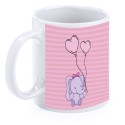 Tazza personalizzata per battesimo con elefante rosa con nome, data e dedica