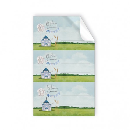 Pacchetto di 9 adesivi di comunione chiesa blu