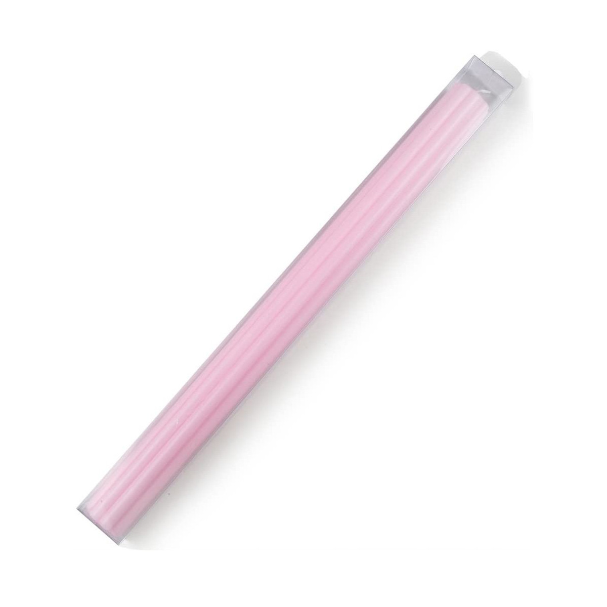 Candela di battesimo rosa scanalata presentata in scatola 40x3,2 cm