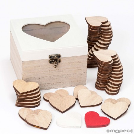 Scatola di legno con 48 cuori per firme