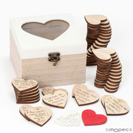 Scatola di legno con 48 cuori per firme