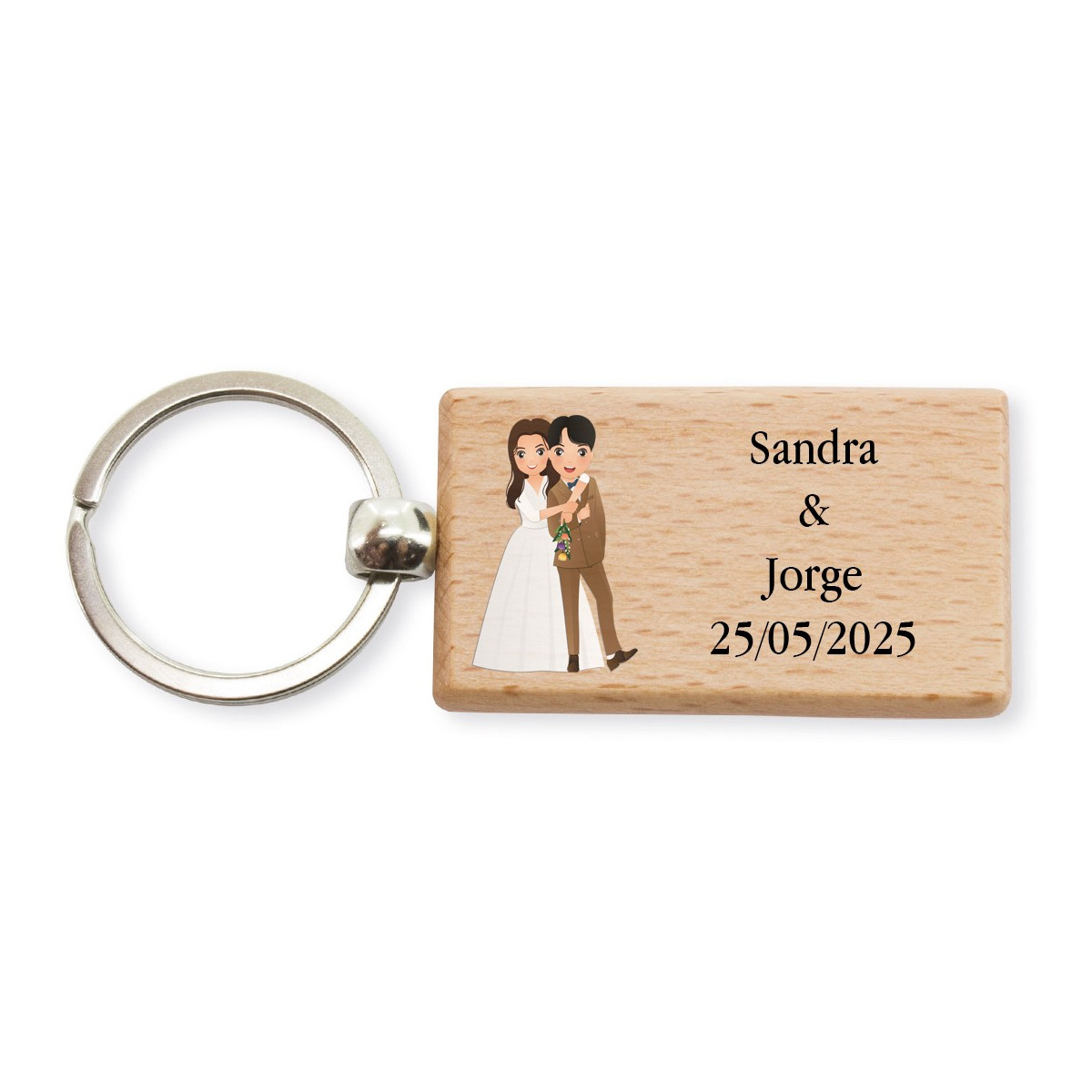 Portachiavi in legno personalizzato per matrimonio con nome e data