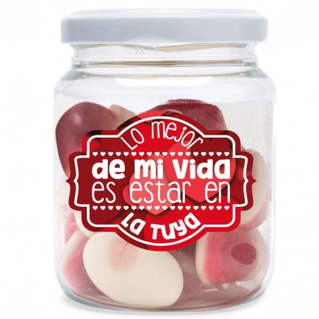 Barattolo di caramelle con baci e adesivo con frase...
