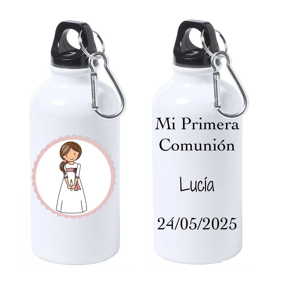 Bottiglia comunione ragazza personalizzata con testo e nome