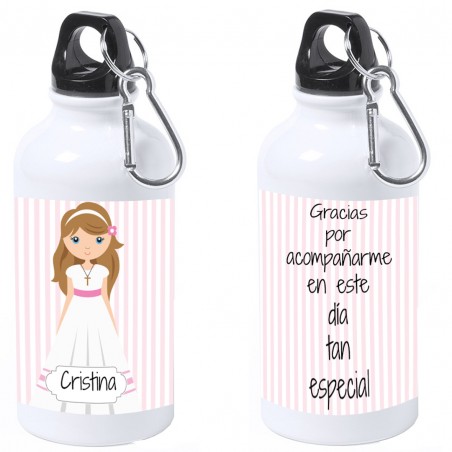 Bottiglia per la comunione personalizzata per bambine con nome e dedica