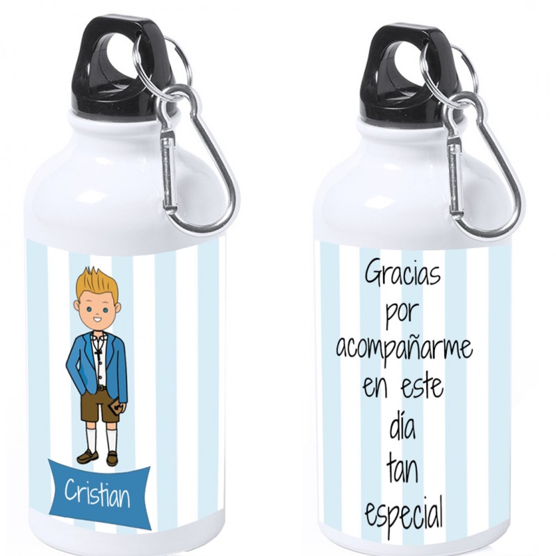 Bottiglia personalizzata per ragazzo della comunione con nome e testo