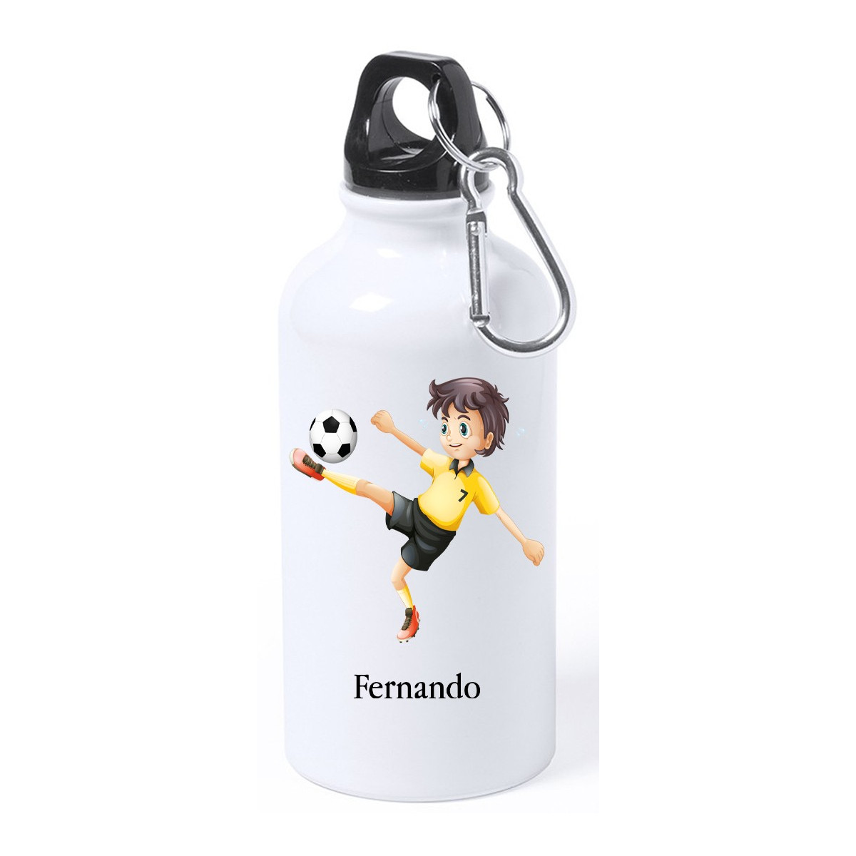 Bottiglia da calcio bianca personalizzata per bambini con il loro nome