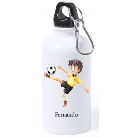 Bottiglia da calcio bianca personalizzata per bambini con il loro nome