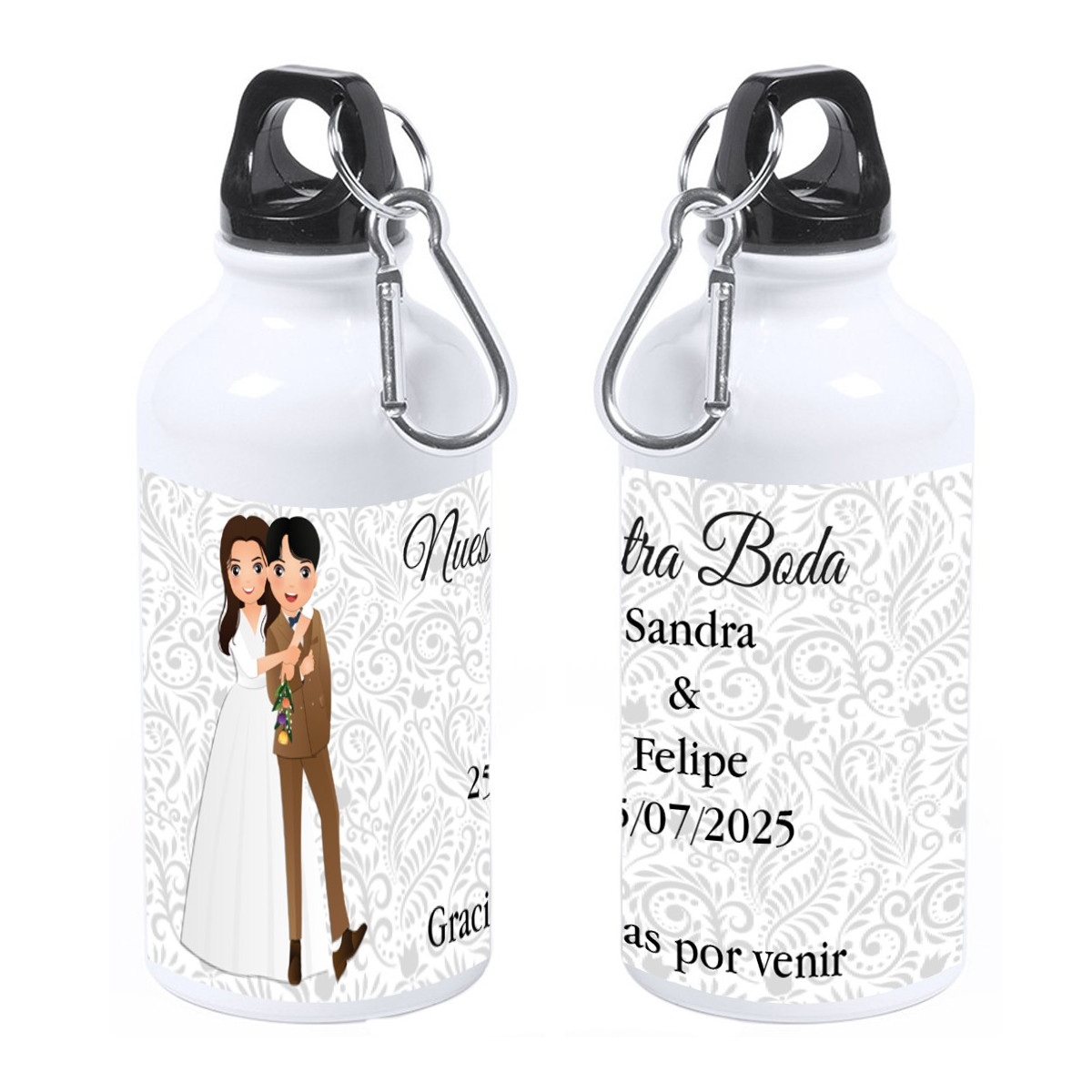 Bottiglia personalizzata con nome dell invitato o frase di ringraziamento nome degli sposi e data del matrimonio