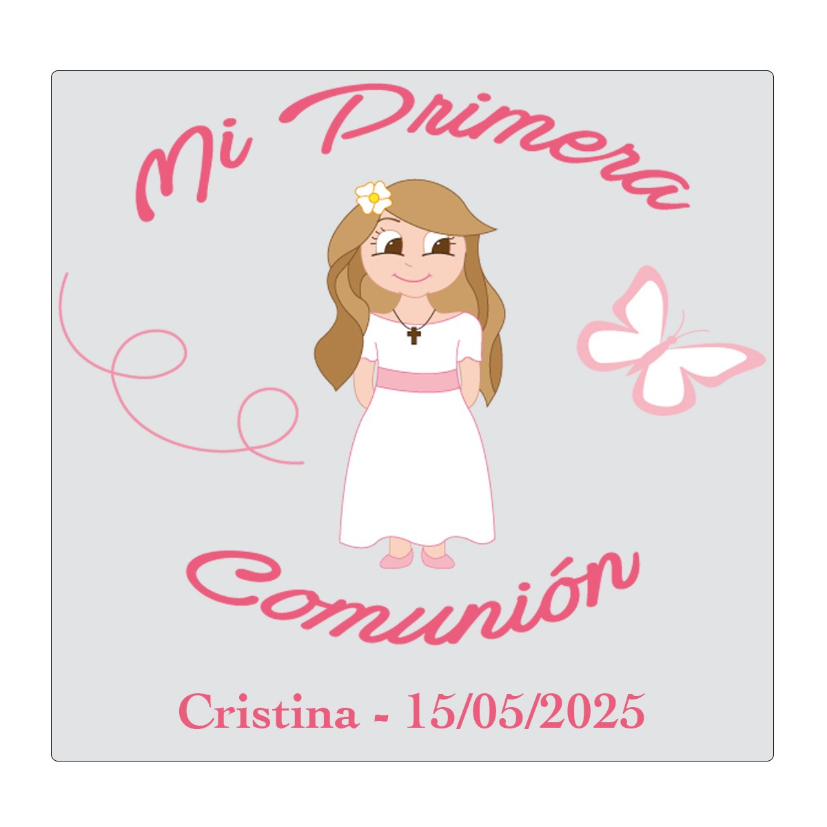 Adesivo personalizzato per bambina della comunione con nome e data