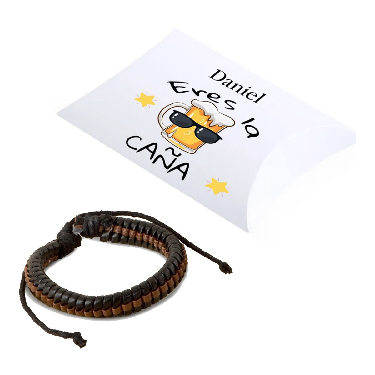Bracciale intrecciato con nome dell'invitato in adesivo personalizzato e scatola regalo