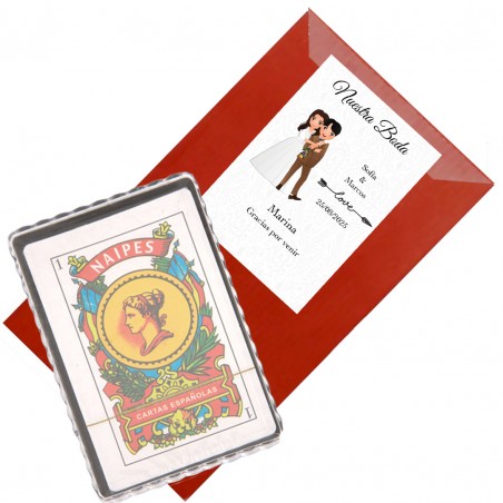 Mazze di carte spagnole in busta kraft con nome dell'invitato personalizzato