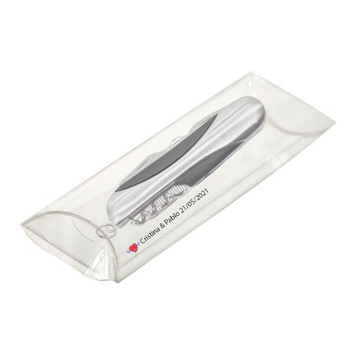 Coltello presentato in acetato personalizzato con adesivo trasparente