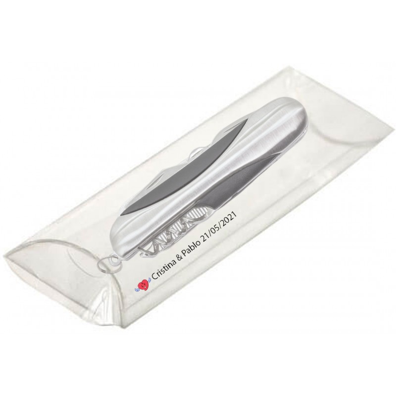 Coltello presentato in acetato personalizzato con adesivo trasparente