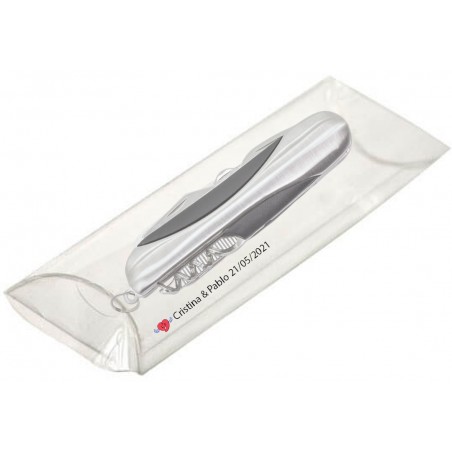Coltello presentato in acetato personalizzato con adesivo trasparente