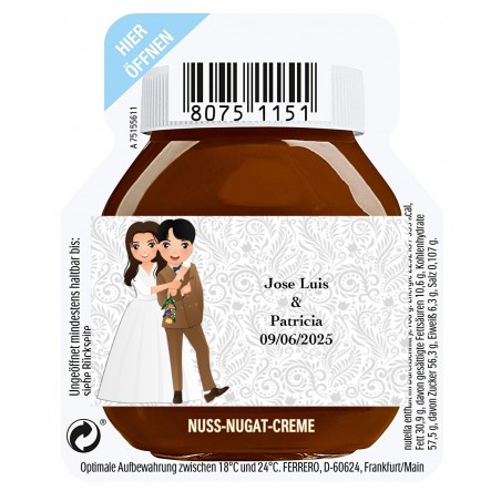 Segnalibro con nome dell'invitato e frase di ringraziamento con mini Nutella personalizzata con nome degli sposi