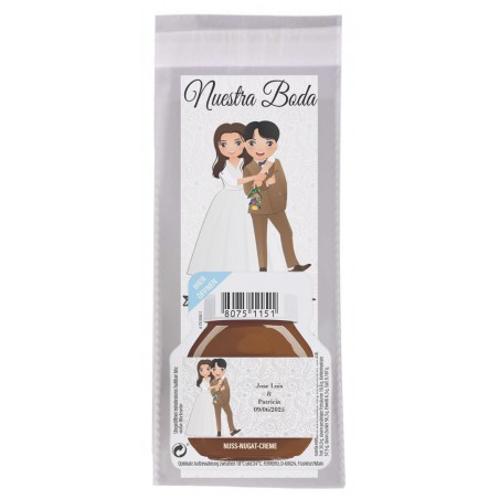 Segnalibro con nome dell'invitato e frase di ringraziamento con mini Nutella personalizzata con nome degli sposi