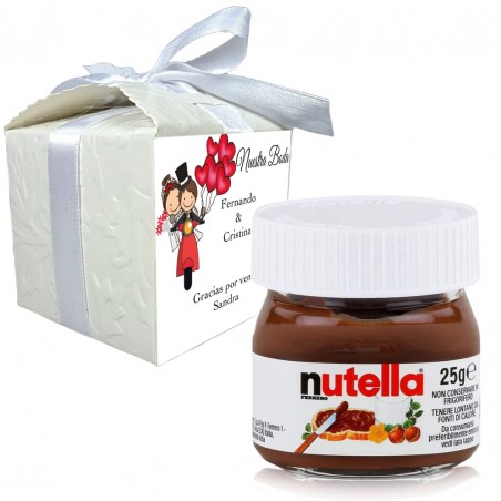 Nutella in confezione regalo personalizzata con nome dell ospite e frase di ringraziamento