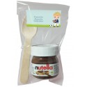 Nutella per comunione bambino con cucchiaio in sacchetto trasparente personalizzato con adesivo