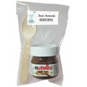 Nutella per battesimo con cucchiaio in sacchetto trasparente personalizzato con adesivo elefante blu