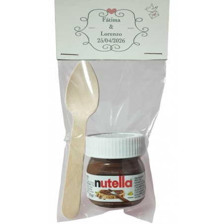 Nutella con cucchiaio presentata in borsa trasparente con cartone love personalizzato