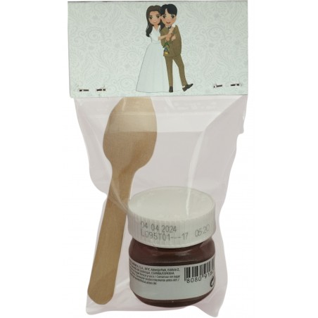 Nutella con cucchiaio presentata in busta trasparente con cartone personalizzato
