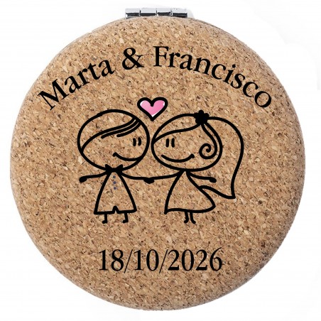 Specchio personalizzato per matrimonio con nome e data presentato in sacchetto di organza rossa