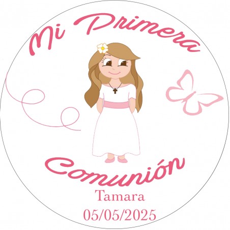 Adesivo Ragazza Comunione Rotondo Personalizzato con Nome...