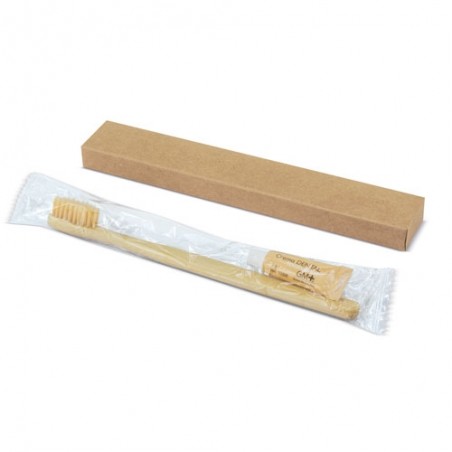 Spazzolino e dentifricio in bambù presentati con scatola