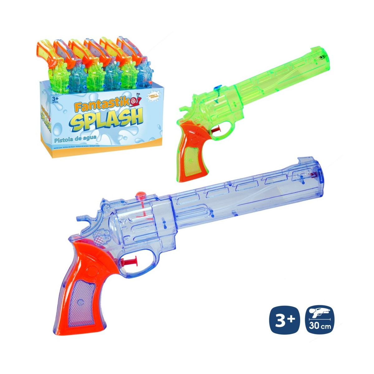 Pistola ad acqua tipo revolver trasparente
