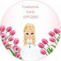 Adesivo personalizzato per comunione rotondo da 3 cm per bambina