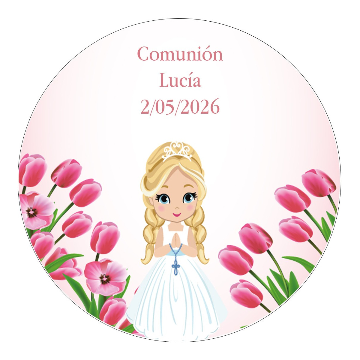 Adesivo personalizzato per comunione rotondo da 3 cm per bambina