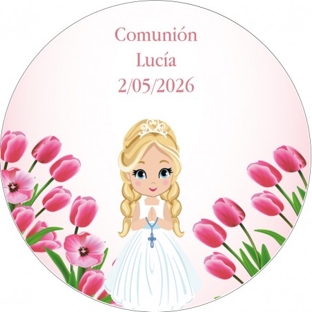 Adesivo personalizzato per comunione rotondo da 3 cm per bambina