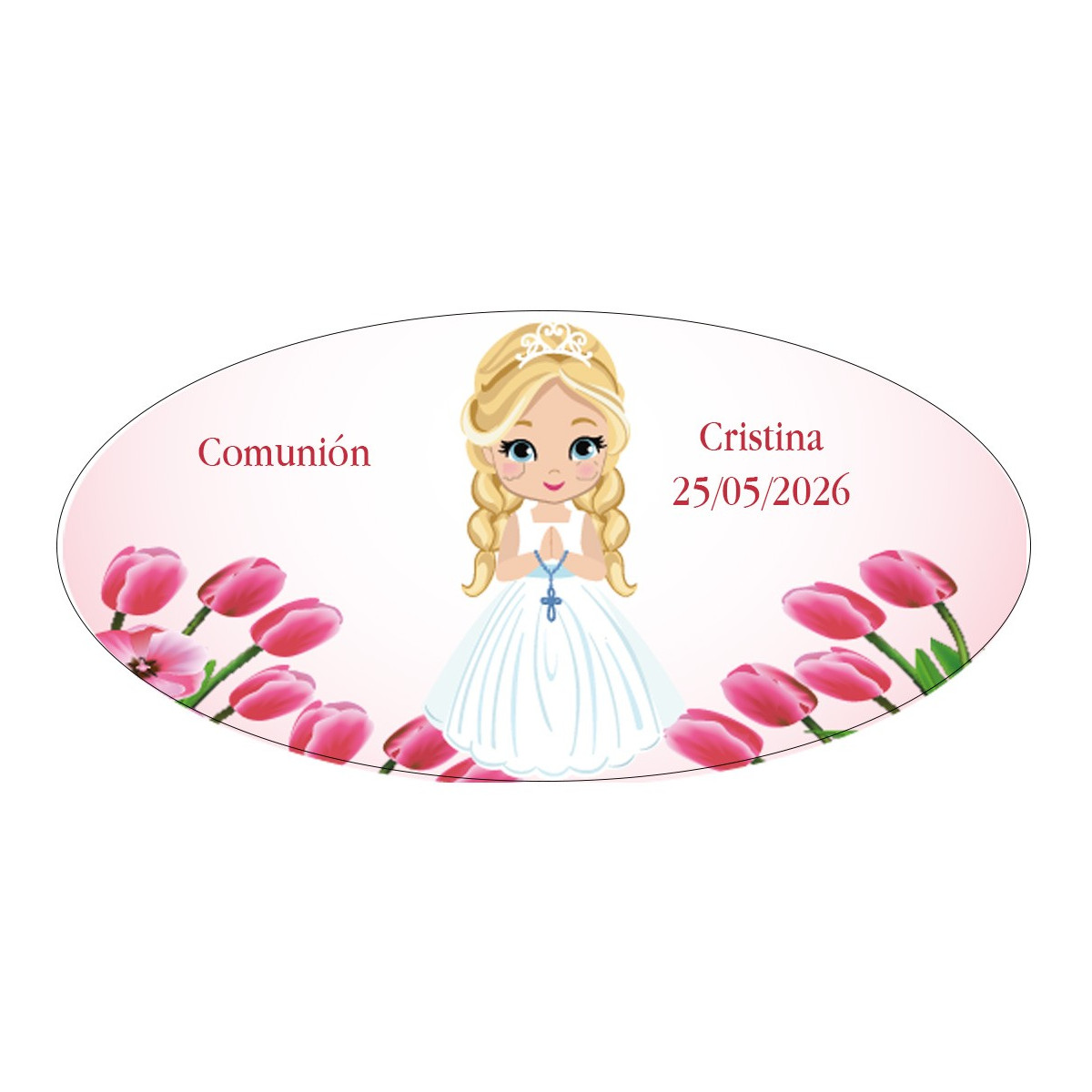Adesivo ovale bambina comunione