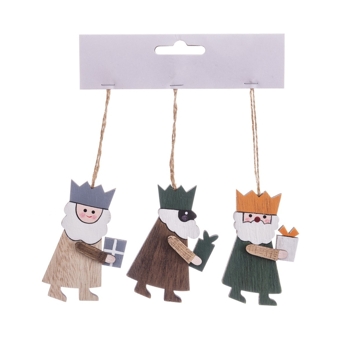Set di 3 figure in legno per albero di natale a forma di tre re magi