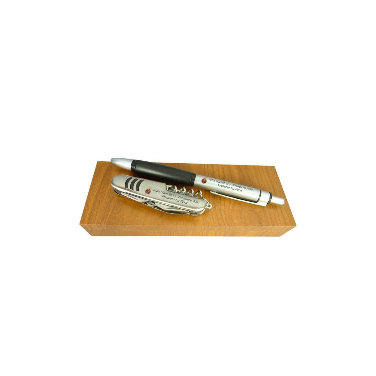 Coltello e penna personalizzati in scatola di legno per Natale