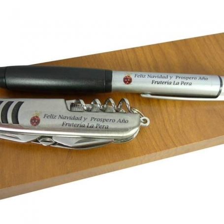Coltello e penna personalizzati in scatola di legno per Natale