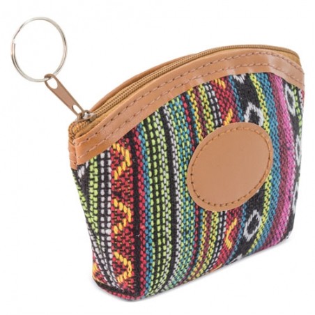 Portafoglio in tessuto con zip e anello per chiavi