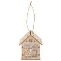Decorazione natalizia con luce a forma di capanna di legno
