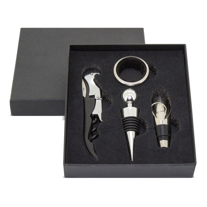 Set di vino per regalo con anello antigoccia, tappo, cavatappi e dosatore